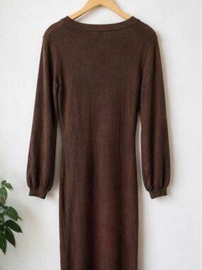 Long Sleeve Brown Knit Midi Dress - Japanese Boutique
